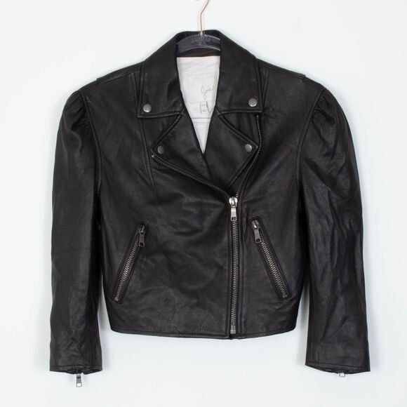 joie Jackets & Blazers - Joie Necia Lamb Leather Cropped Puff Sleeve Moto Biker Jacket Womens Size XXS